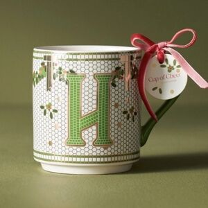 Anthropologie The Bistro Tile Stoneware H Monogram Mug Festive Edition